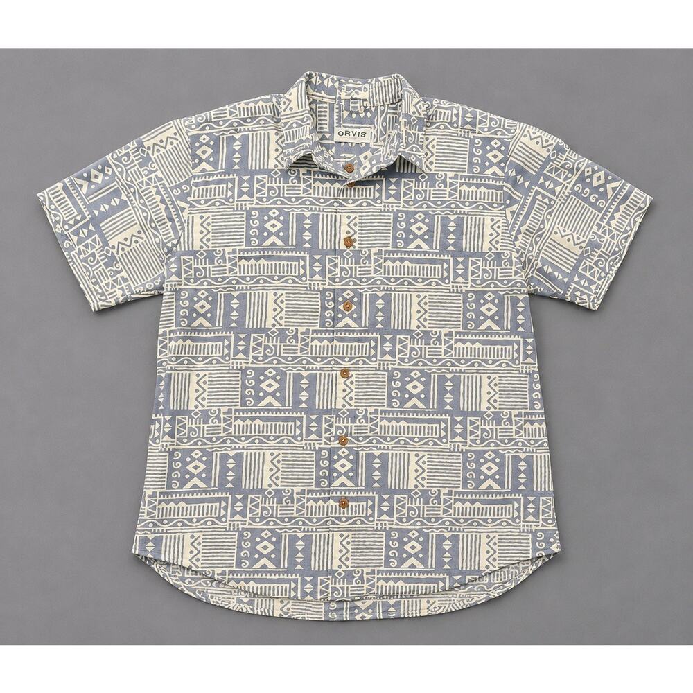 VTG Orvis Shirt Adult XL Blue Aztec Outdoors Abstract Lightweight Casual Mens
